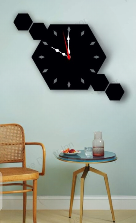 Hexagon wall clock Wooden material