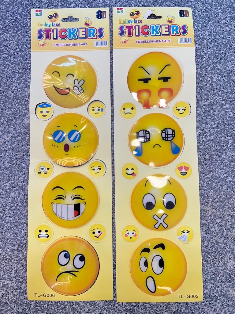 SMILY STICKERS DIFFERENT EMOJIS IN ONE PACKETS CUTE EMOJI SMILY STICKER FOR KIDS USE FOR DECORATION OR HOME-DECOR (pack of 8 pcs )