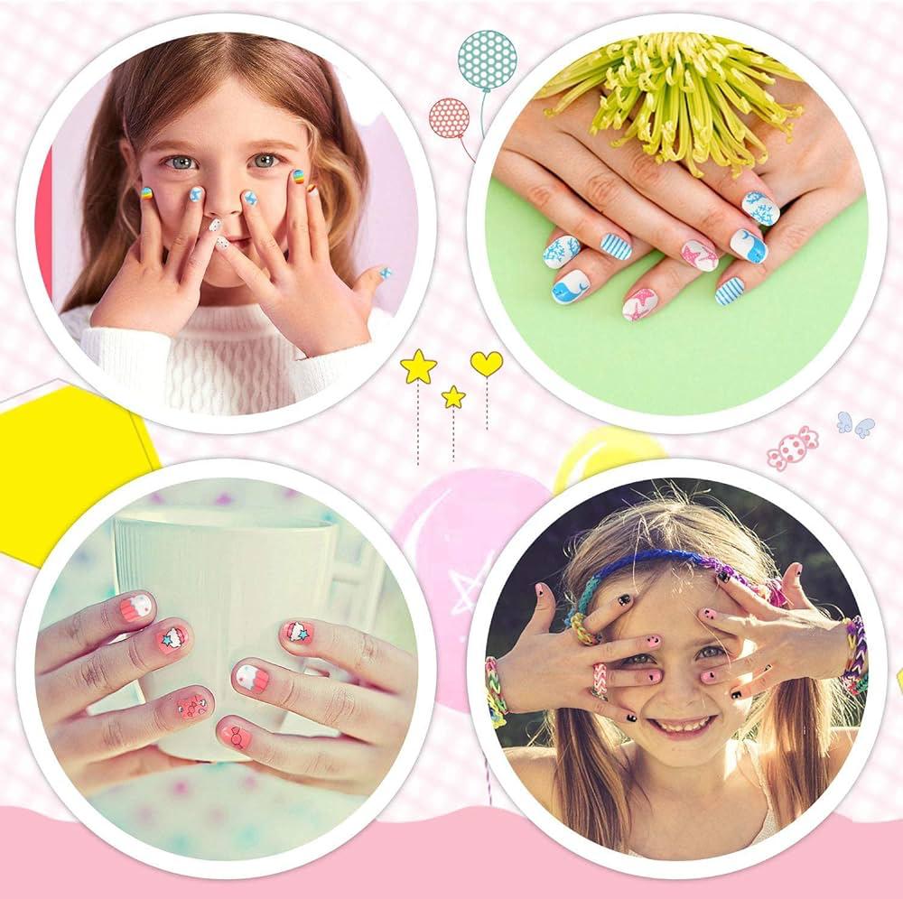 Fake Nails Multi colors and design With Glue Kids Fake Nails Children's Nails ( 12 set ,144 pcs )