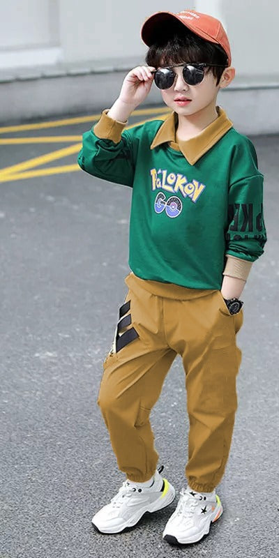 POKEMON PRINT CASUAL STYLE SWEAT SHIRT + TROUSER (Colors: green )
