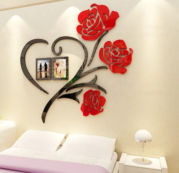 Multi-Pieces Rose Flower Pattern wall sticker acrylic+ MDF Wood