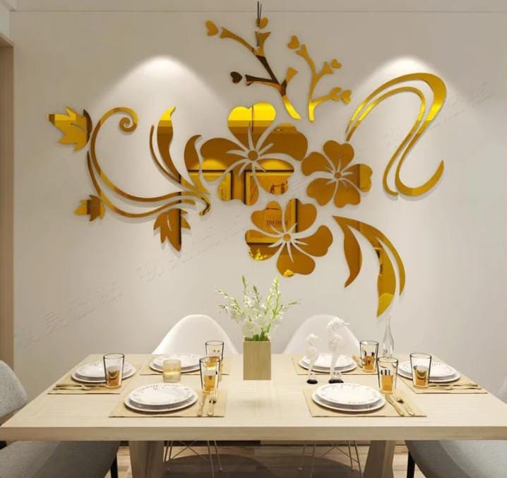 Flower Shape Acrylic mirror wall stickers (golden and silver color ) 24×32 inch