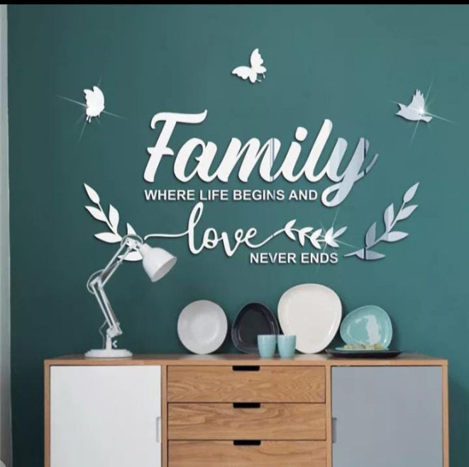 Family Acrylic mirror wall stickers (golden and silver color )