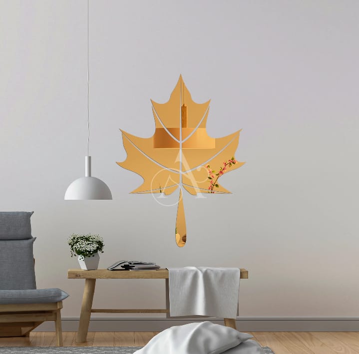 Leaf Acrylic mirror wall stickers (golden and silver color )