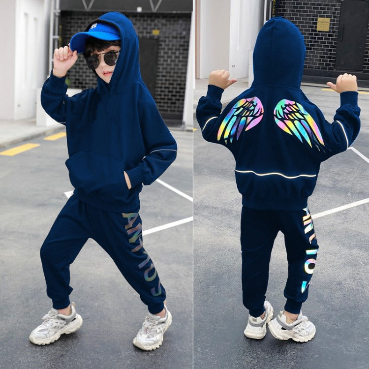 PRINTED WING DESIGN 2PCS TRACKSUITE FOR GIRLS AND BOYS Colors: Navy Blue