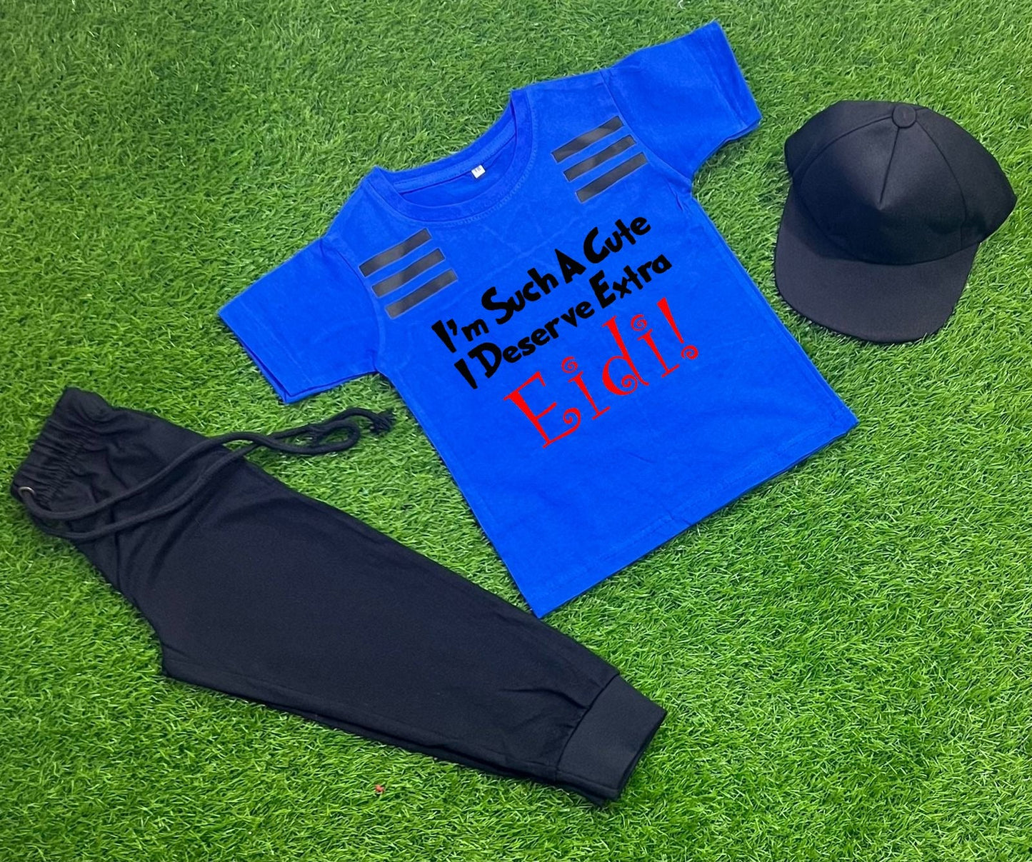 Pack Of 3 Disserve Extra Eidi Royal Blue Trakcsuite For Kid Shirt Trouser Cap