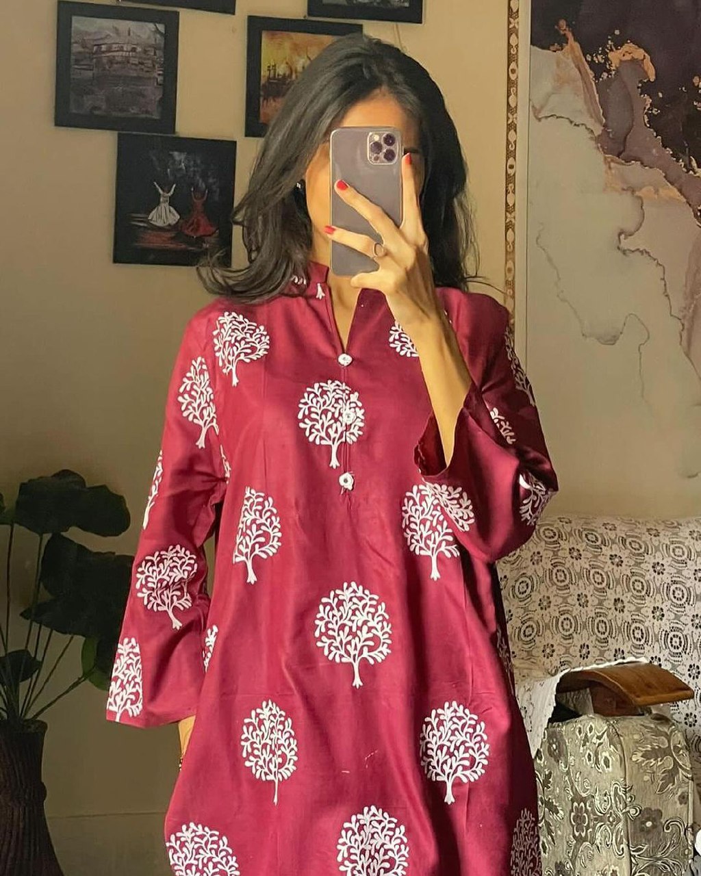 Tree print 2pc Dress Stuff: Linen Print for girls