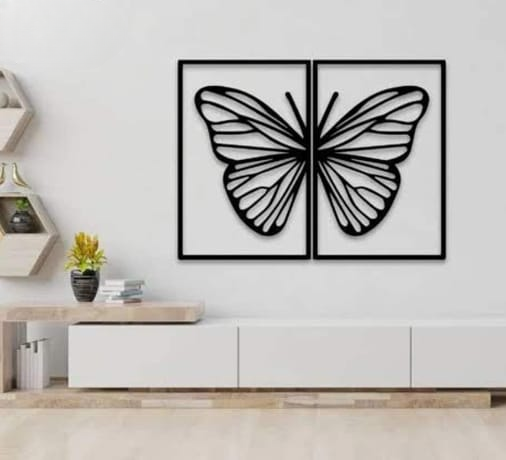 Butterfly wooden art Wall decoration Hanging MDF wood material Black color
