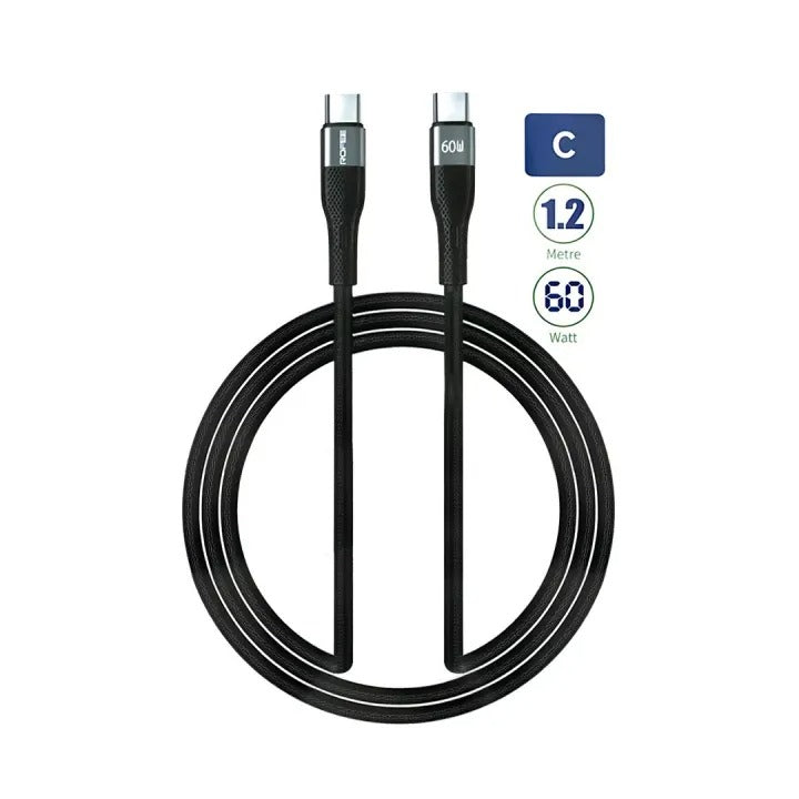 Rofee 502-C Smart & Fast Data Cable 60W 1.2m C2C Aluminum Alloy+TPE Cable Black