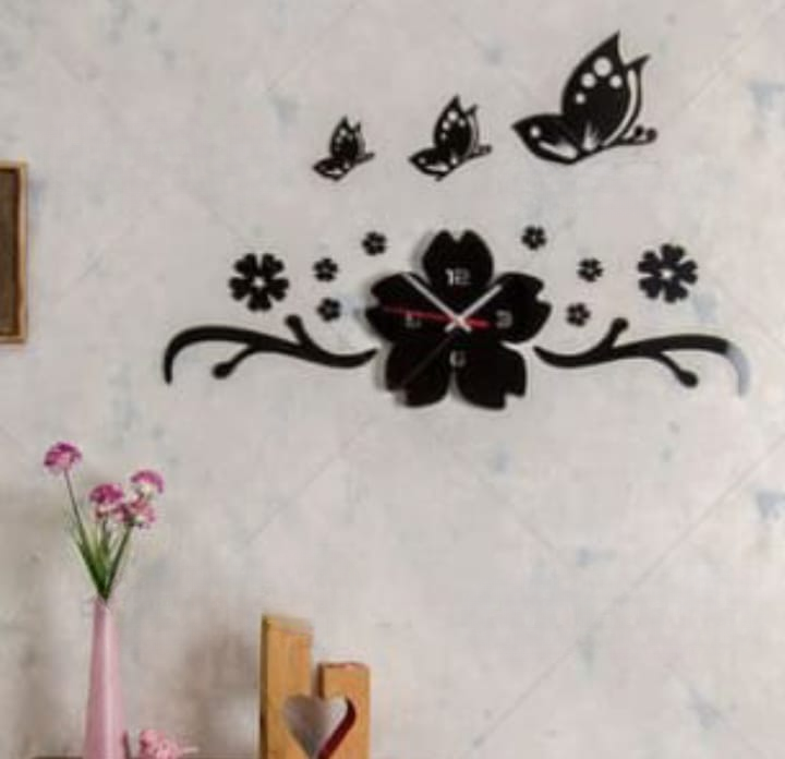 Black Butterfly Wall Clock Beautiful Wooden material