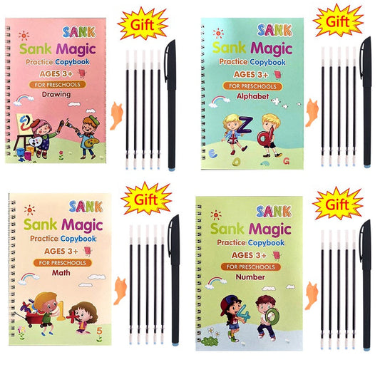 Pack Of 4 Pcs With Pen RefillSank Magic Practice Copybook (random color)