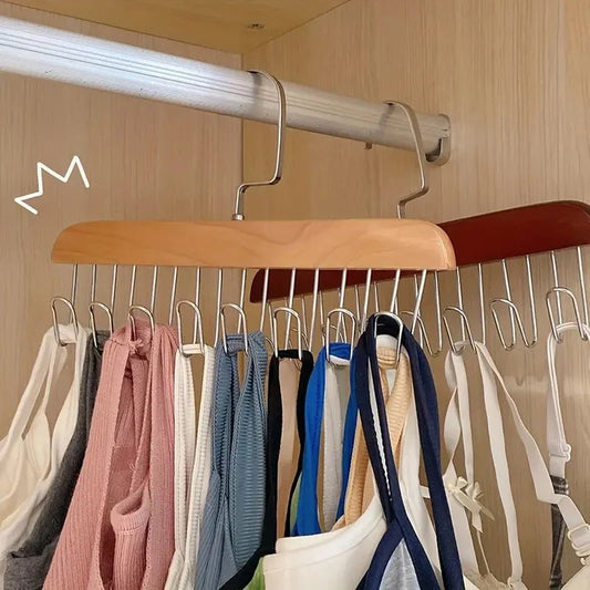 ( Pack Of 2)  Multifunctional Wood Hanger 8 Hooks