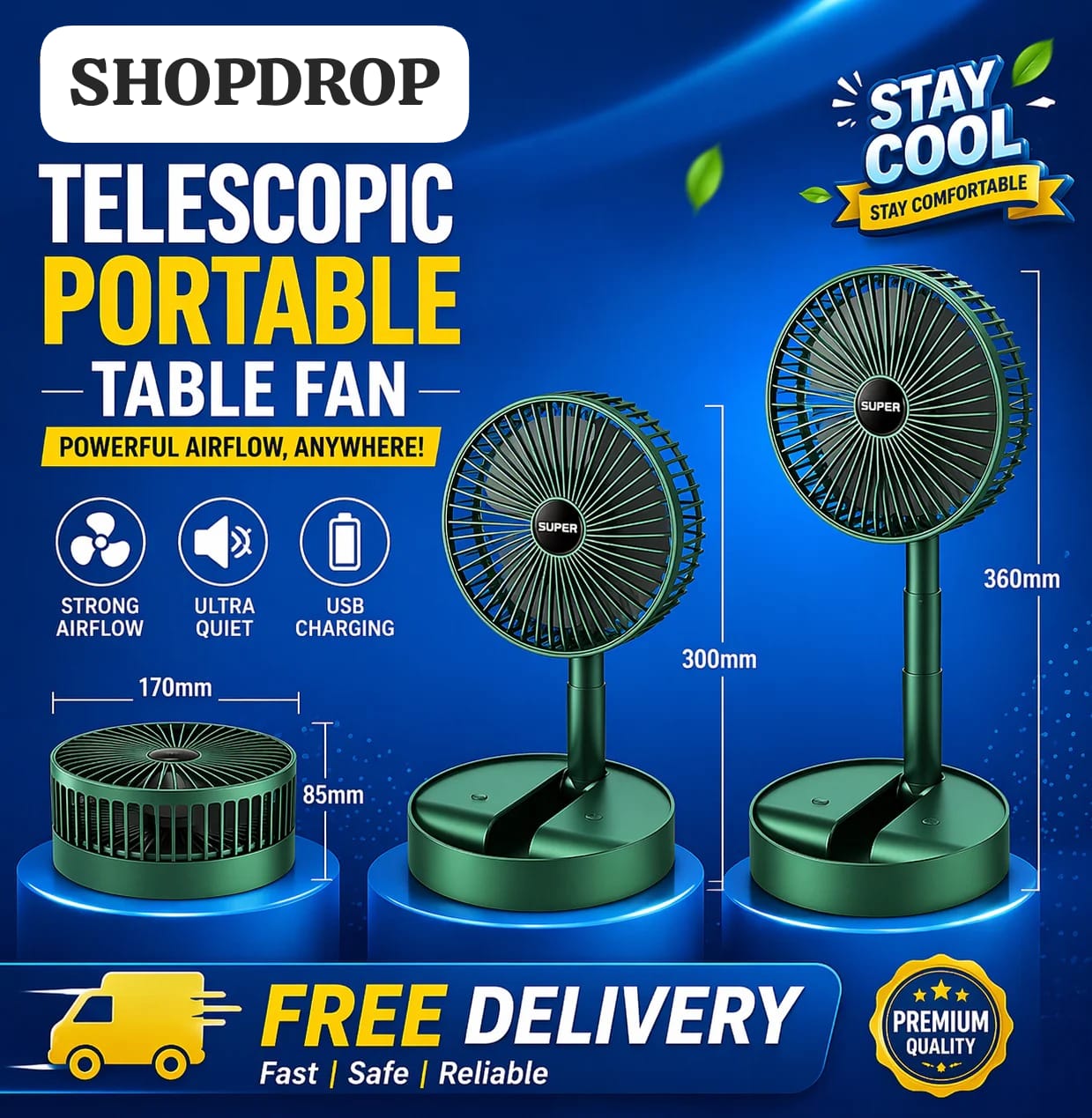 Rechargeable Portable Telescopic Folding Table Fan