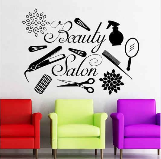 Beauty salon  Wall stickers. Wooden material.
