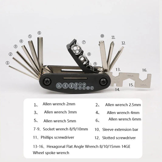 Multifunctional Combined Type Cross-Shaped Hexagon Socket Wrench 16 in 1 MTB Bicycle Repair Tool