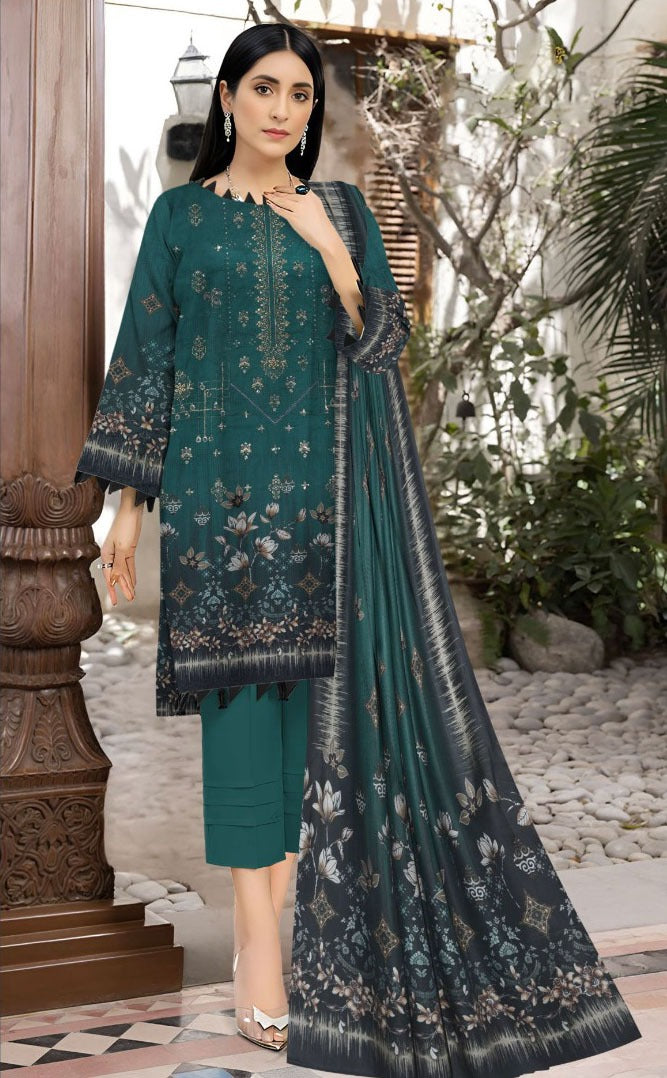 BAREEZA EMBROIDERED SHAMREY  Unstitched  3 PIECES PRINTED EMBROIDERED SHAMREY COLLECTION Casual Wear | winter 23