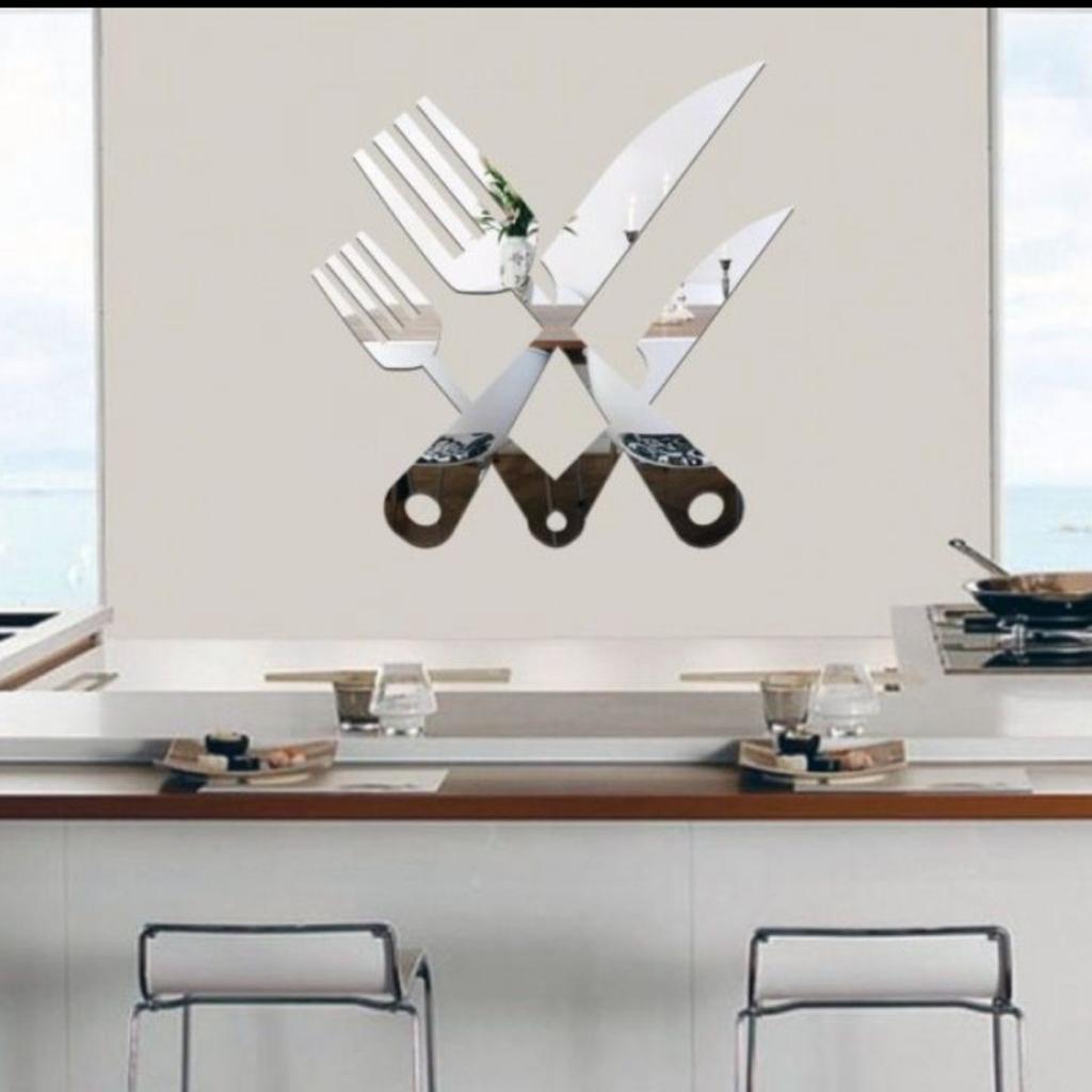 knife &amp; Fork Kitchen Acrylic mirror wall stickers 15 inch size