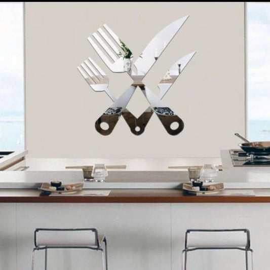 knife &amp; Fork Kitchen Acrylic mirror wall stickers 15 inch size