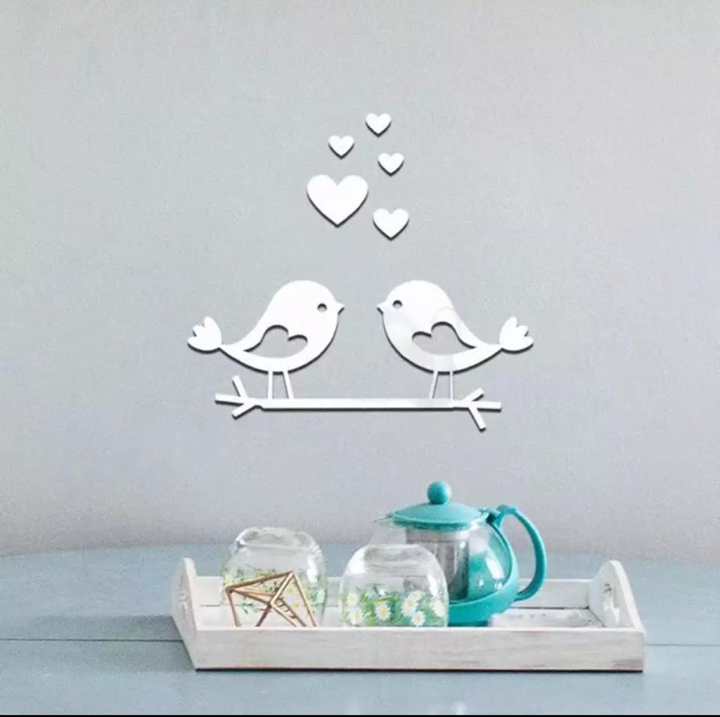 Cute birds with hearts cutting Acrylic mirror wall stickers 15 inch size