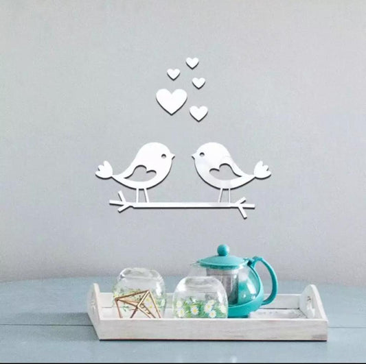 Cute birds with hearts cutting Acrylic mirror wall stickers 15 inch size