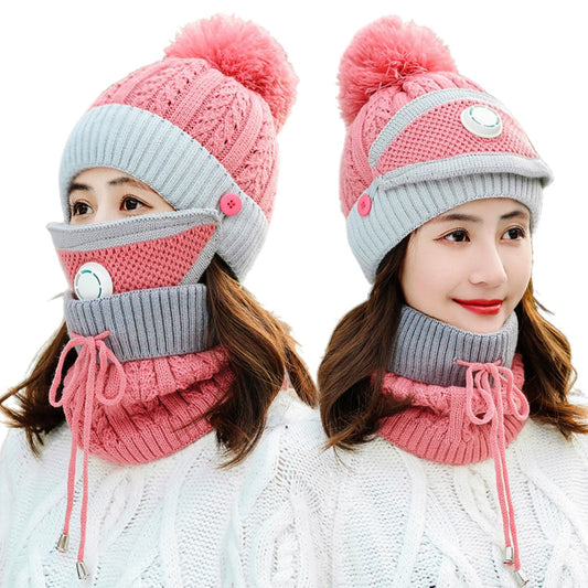 set of 3 cap ,mask and neck scarf Winter Beanie Hat Scarf Cover Set Fleece Cozy Warm