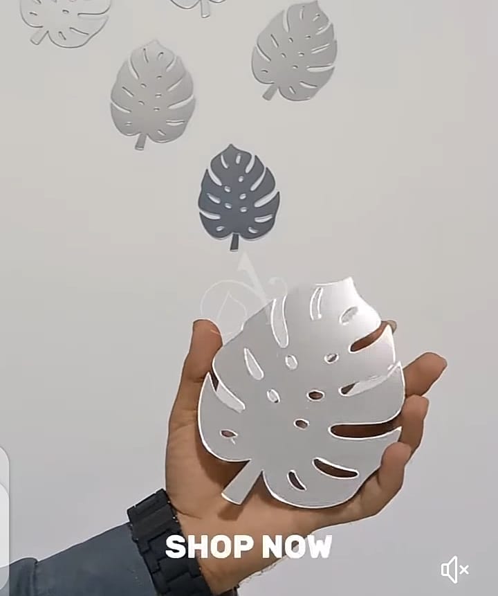Leaf acrylic mirror wall stickers 4 inch size 12pec set