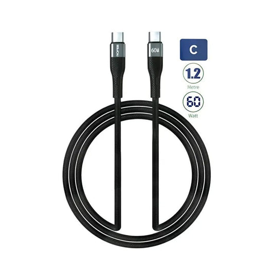 Rofee 502-C Smart &amp; Fast Data Cable 60W 1.2m C2C Aluminum Alloy+TPE Cable Black