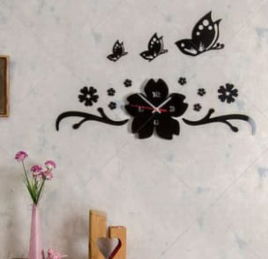 Black Butterfly Wall Clock Beautiful Wooden material