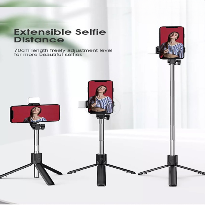Selfie Stick With LED Light Wireless Bluetooth Foldable Mini Tripod Stand Mobile Holder With Fill Light Shutter Remote Control For IOS Android