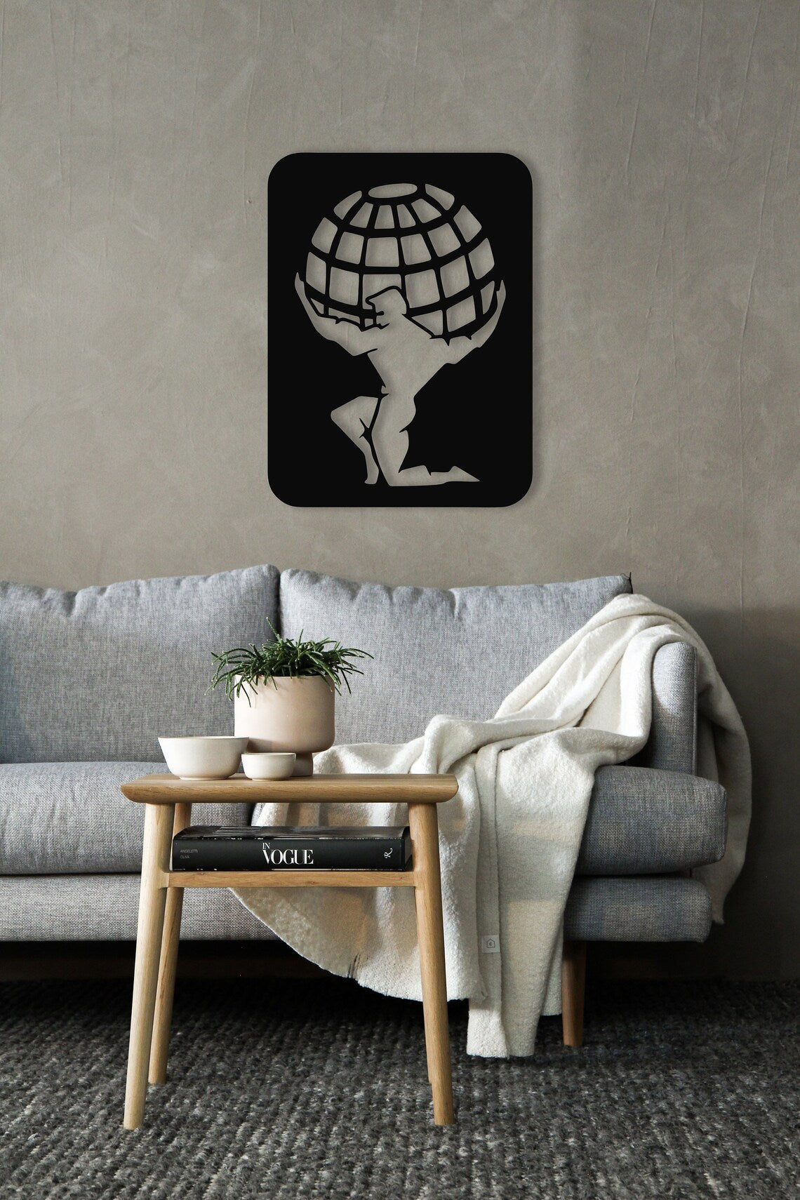 Atlas Statue Wooden Wall Decoration.
