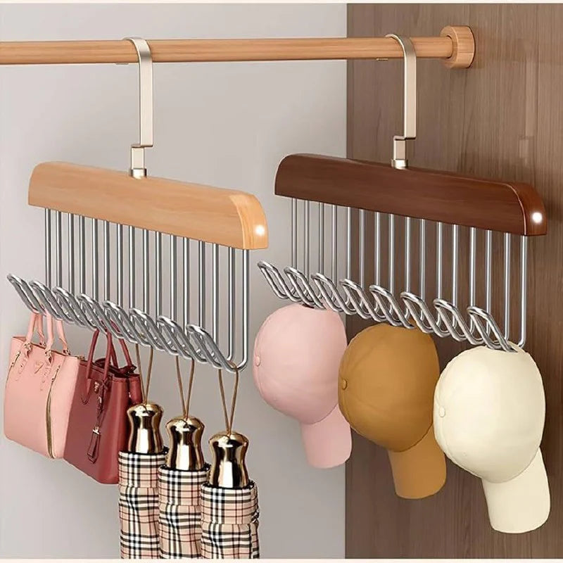 ( Pack Of 2)  Multifunctional Wood Hanger 8 Hooks